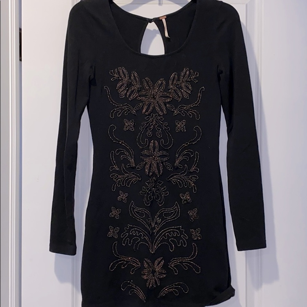 Free People long sleeve black midi dress